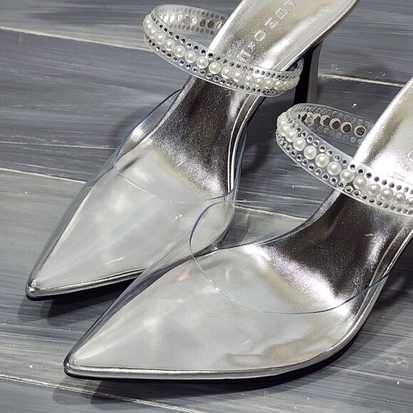 MATEO BY INC Cindy Stiletto Dress Sandles Heeled Mules Clear Pointy Toe 9.5 M - Picture 3 of 15